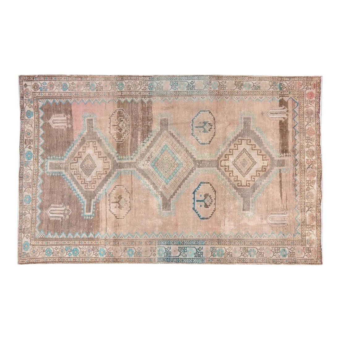 Hand-Knotted Wool Hamadan Rug in Copper 5'x8'1" Vintage: Hand-Knotted Wool Hamadan Rug in Copper 5'x8'1" Vintage This vintage Hamadan rug is hand-knotted from wool using traditional rug-making techniques. Its design combines classic artistry with a modern s