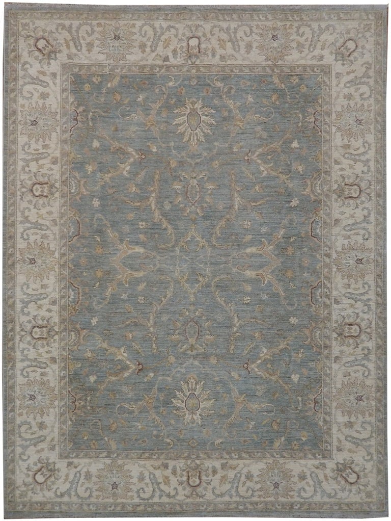 8 x 9 Hand-Knotted Chobi Zigler Peshawar Wool Rug Gray Green: 8 x 9 Hand-Knotted Chobi Zigler Peshawar Wool Rug Gray Green Free continental US Shipping This 8 x 9 hand-knotted Chobi Zigler Peshawar rug is made from natural wool and features a gray green color pa