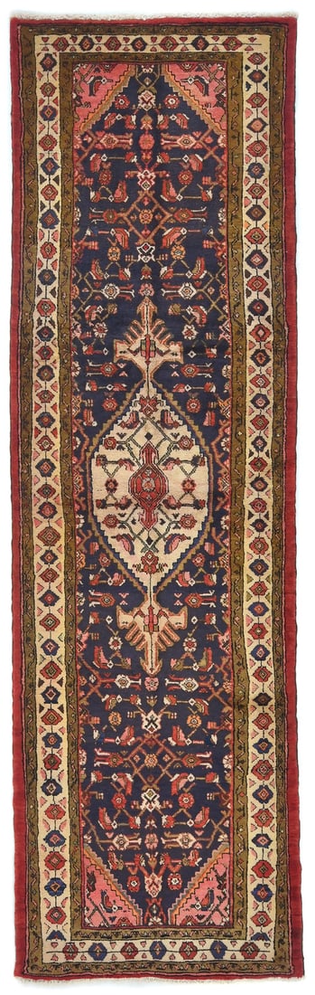 Hand Knotted Wool Tribal Floral Runner Rug 3'3 x 9'7: Hand Knotted Wool Tribal Floral Runner Rug 3'3 x 9'7 Enhance your home decor with this exquisite Handmade Plum Tribal Floral Design Oriental Runner Rug. Measuring 3'3" x 9'7", this stunning rug featur