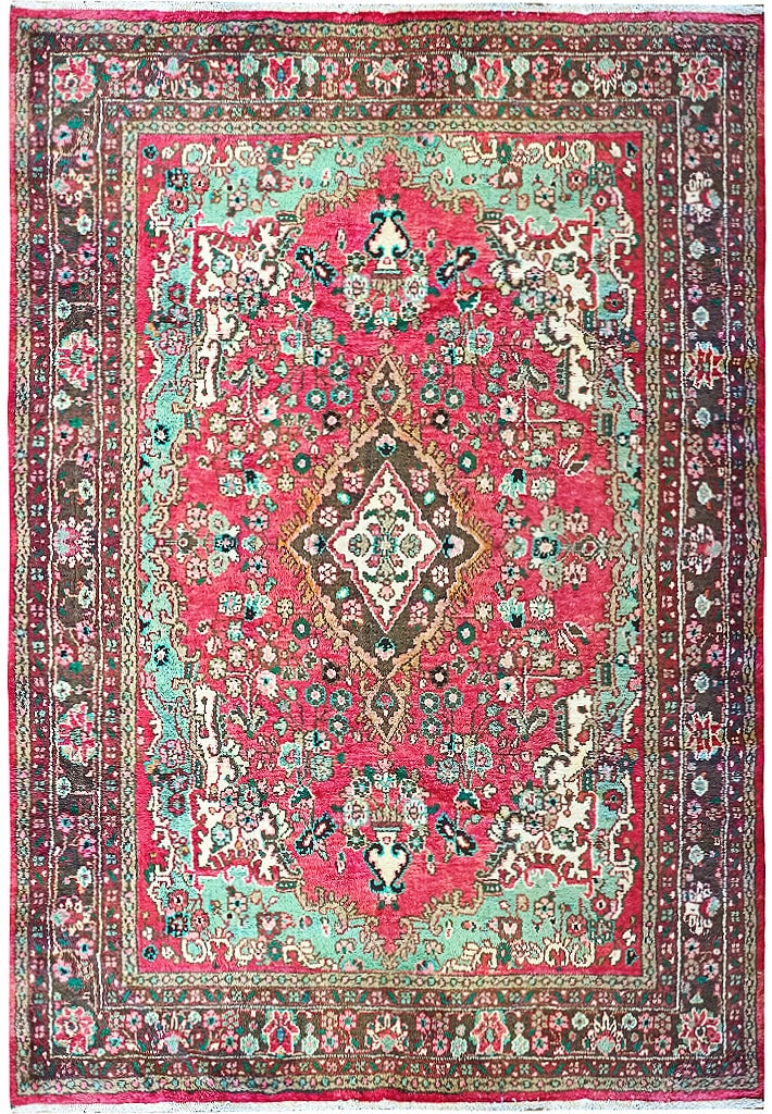 Handmade 6.9 x 9.7 ft Tabriz Rug Traditional Persian Design Wool: Handmade 6.9 x 9.7 ft Tabriz Rug Traditional Persian Design Wool Free continental US Shipping Enhance your living space with the exquisite elegance of this Traditional Persian Handmade Tabriz Rug, mea