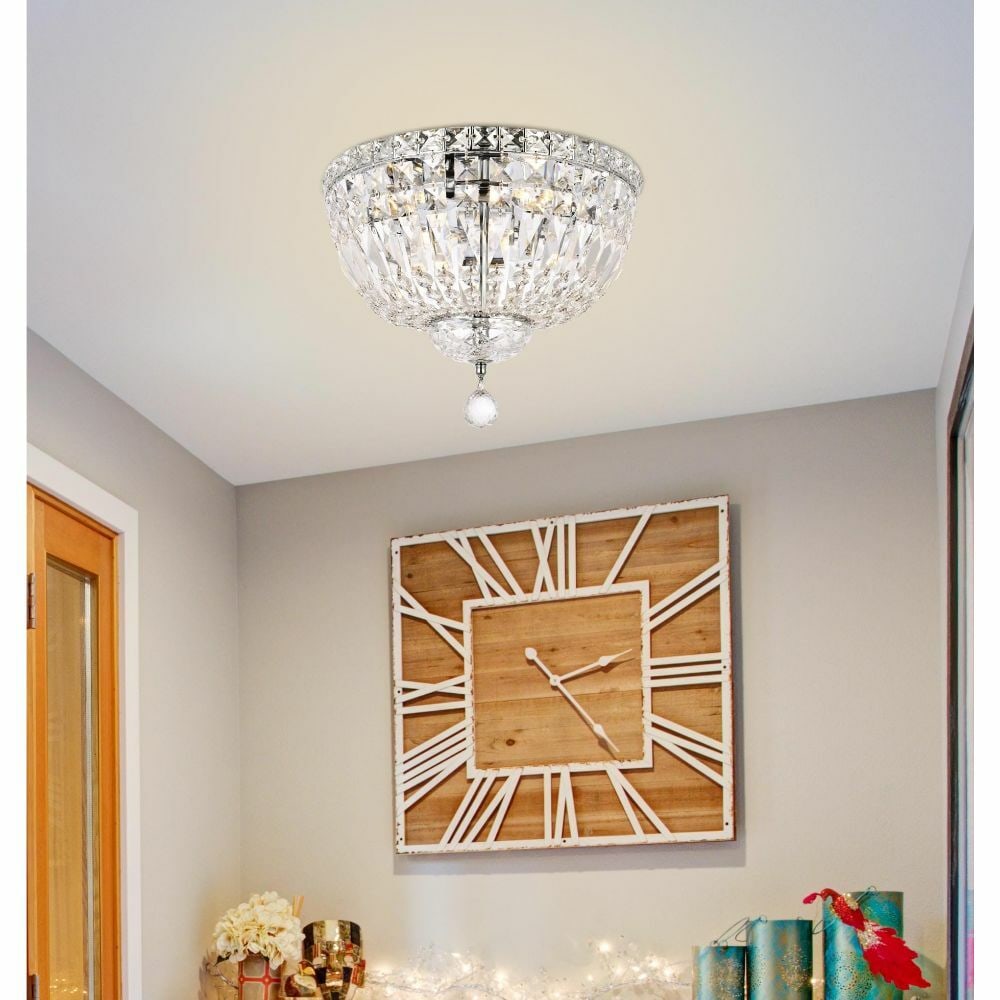 Tranquil 4-Light Chrome Flush Mount Crystal Ceiling Fixture 14 Inch: Tranquil 4-Light Chrome Flush Mount Crystal Ceiling Fixture 14 Inch This modern semi flush mount chandelier features a chrome finish with royal cut clear crystal accents. Designed for indoor use, it a