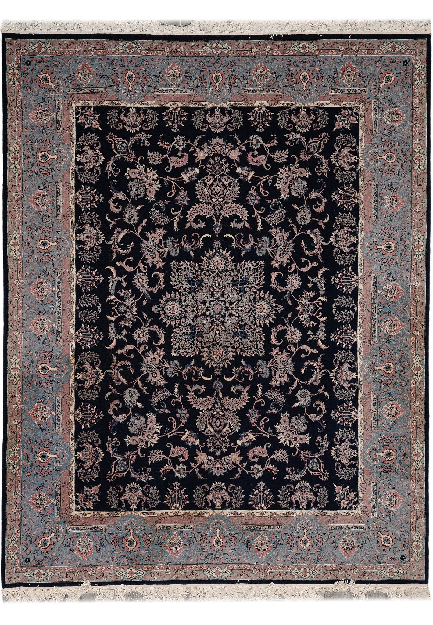 7.9 x 9.9 Hand Knotted Wool Area Rug Black Blue: 7.9 x 9.9 Hand Knotted Wool Area Rug Black Blue Free continental US Shipping This beautiful quality hand-knotted area rug features a dramatic black and blue palette with an intricate pattern and sophi