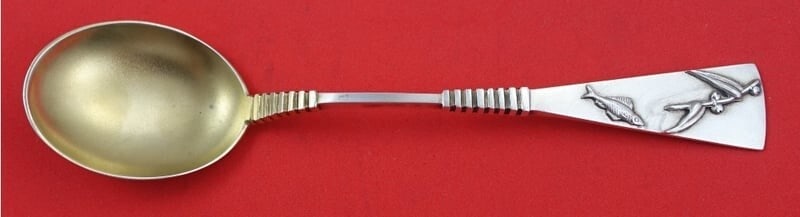 Shiebler Applied Silver Sterling Silver Ice Cream Spoon 6 inches with Fish Design: Shiebler Applied Silver Sterling Silver Ice Cream Spoon 6 inches with Fish Design Discover this remarkable Applied Silver Ice Cream Spoon by Shiebler, crafted from high-quality sterling silver (.925) 