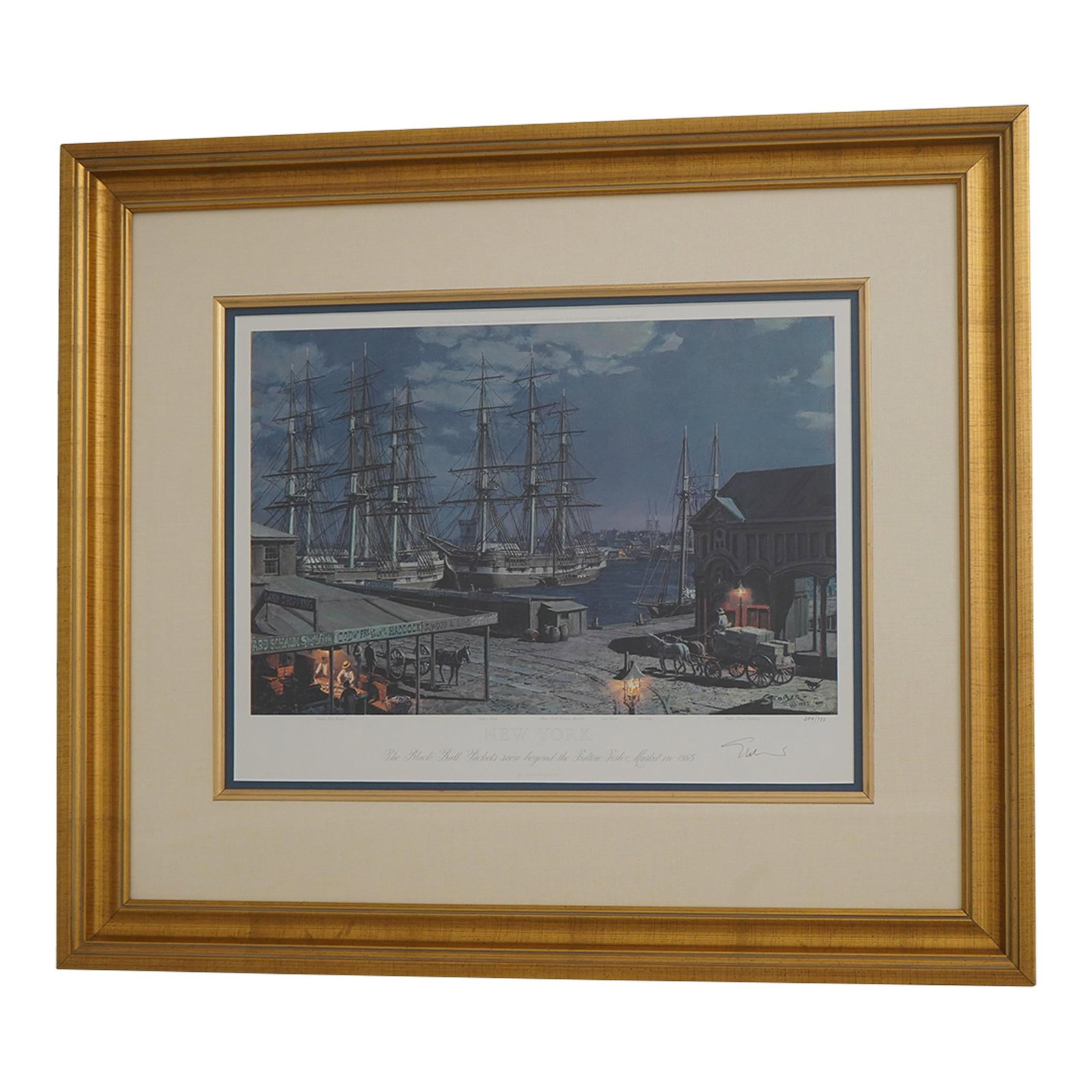 Hand Signed Fulton Fish Market Lithograph Professionally Framed Art: Hand Signed Fulton Fish Market Lithograph Professionally Framed Art Discover the charm of maritime history with this stunning lithograph featuring the iconic Fulton Fish Market in New York. This hand-