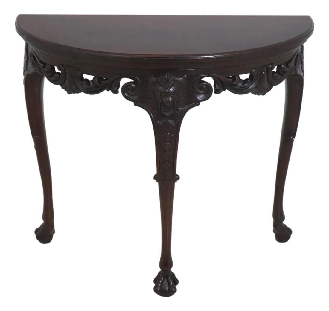 Mahogany Console Table with Carved Paw Feet from Stately Homes Collection: Mahogany Console Table with Carved Paw Feet from Stately Homes Collection This mahogany console table from the Stately Homes Collection features a finely carved pierced skirt and figural carved legs w