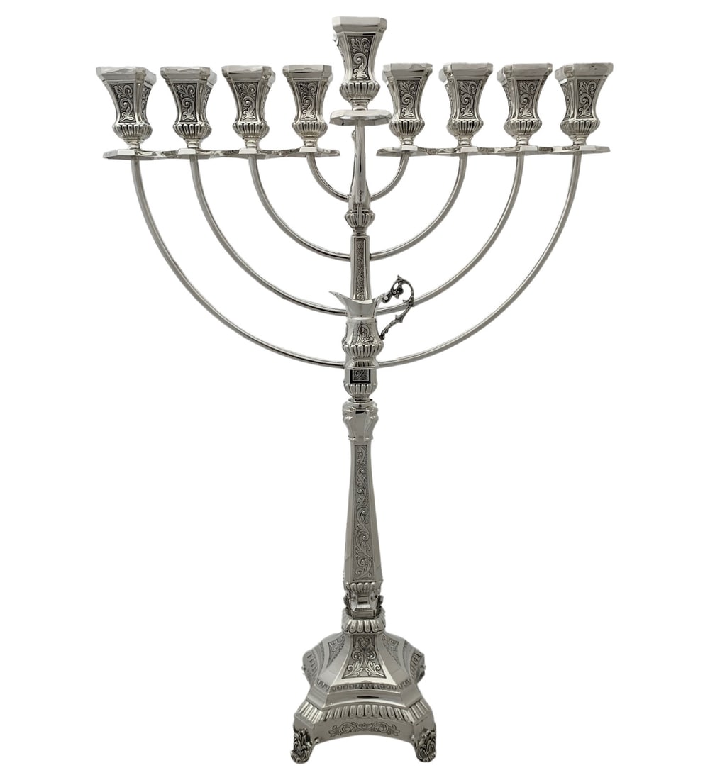Ornate 925 Sterling Silver Handmade Swirl Leaf Menorah 26.25 Inches (1 of 3)
