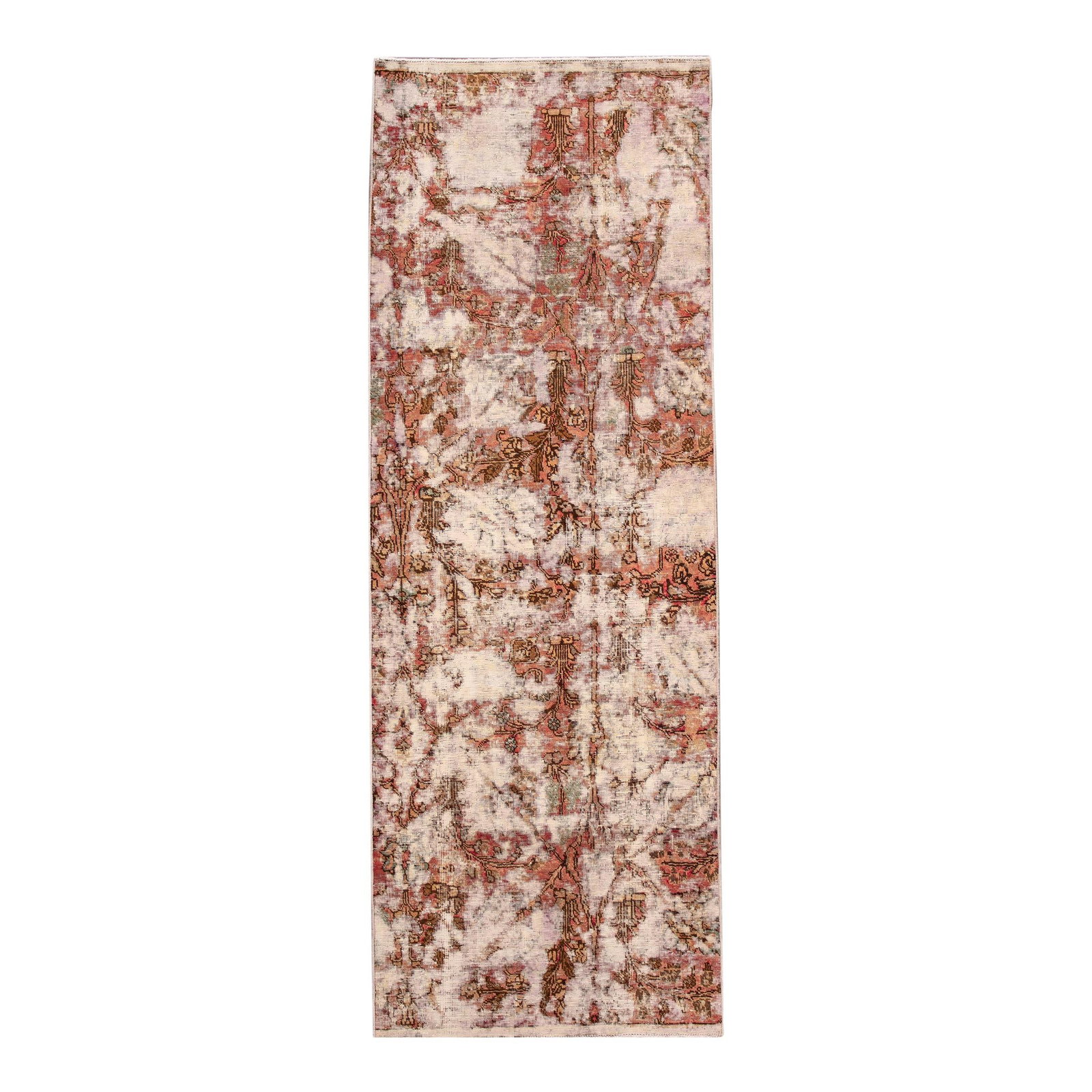 Antique Persian Handmade Wool Runner Rust Floral Design 3'2 x 9': Antique Persian Handmade Wool Runner Rust Floral Design 3'2 x 9' This stunning Vintage Persian Handmade Wool Runner is a true work of art, featuring a rich rust field adorned with an intricate all-ove