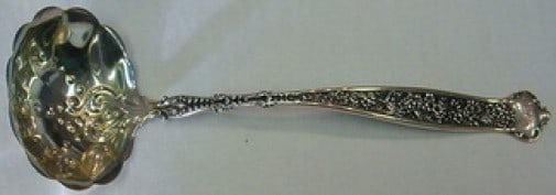 Whiting Dresden Sterling Silver Soup Ladle 12 3/4 Inches Monogrammed: Whiting Dresden Sterling Silver Soup Ladle 12 3/4 Inches Monogrammed Discover a stunning Dresden pattern soup ladle crafted by Whiting, made from high-quality sterling silver. This exquisite ladle mea