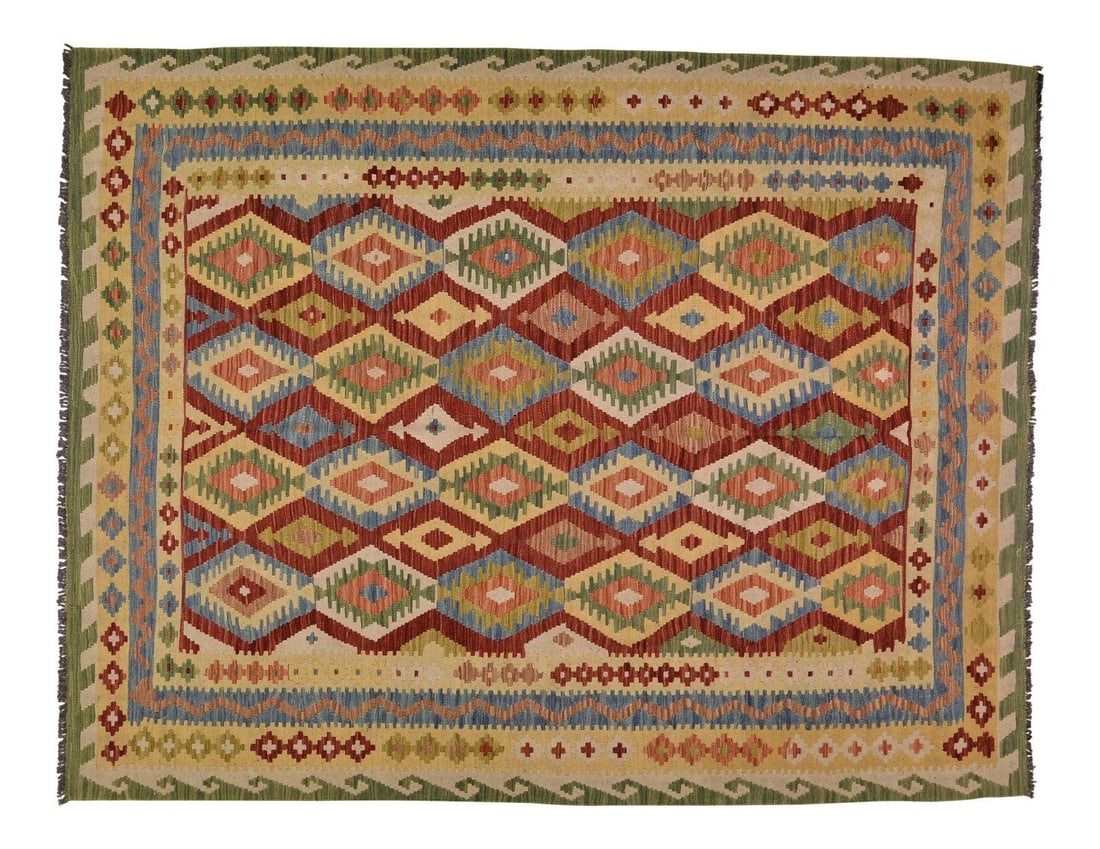 Handwoven Wool Maimana Kilim Rug Afghan Geometric Pattern 6'6" x 8'4" (1 of 5)