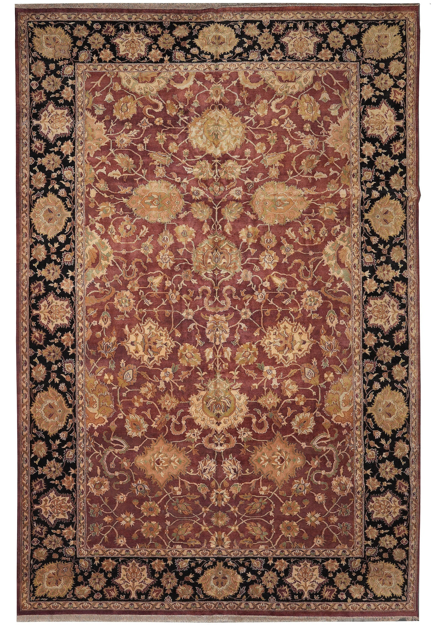 12 x 17.4 Jaipur Chobi Peshawar Hand-Knotted Wool Rug Burgundy Black: 12 x 17.4 Jaipur Chobi Peshawar Hand-Knotted Wool Rug Burgundy Black Free continental US Shipping This handmade rectangular area rug features a Chobi Peshawar design with flowing floral motifs, medall