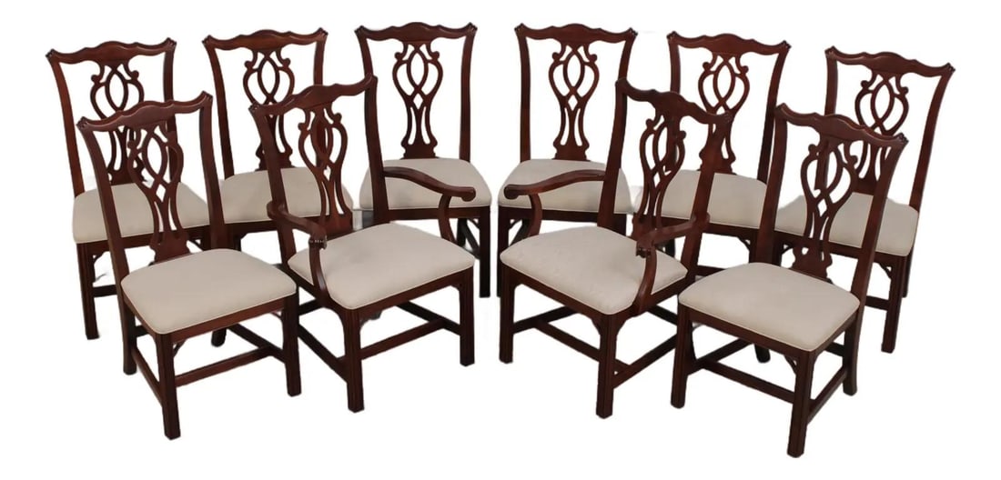 10 Knob Creek Penn Manor cherry dining chairs Chippendale style Set of 10 (1 of 10)