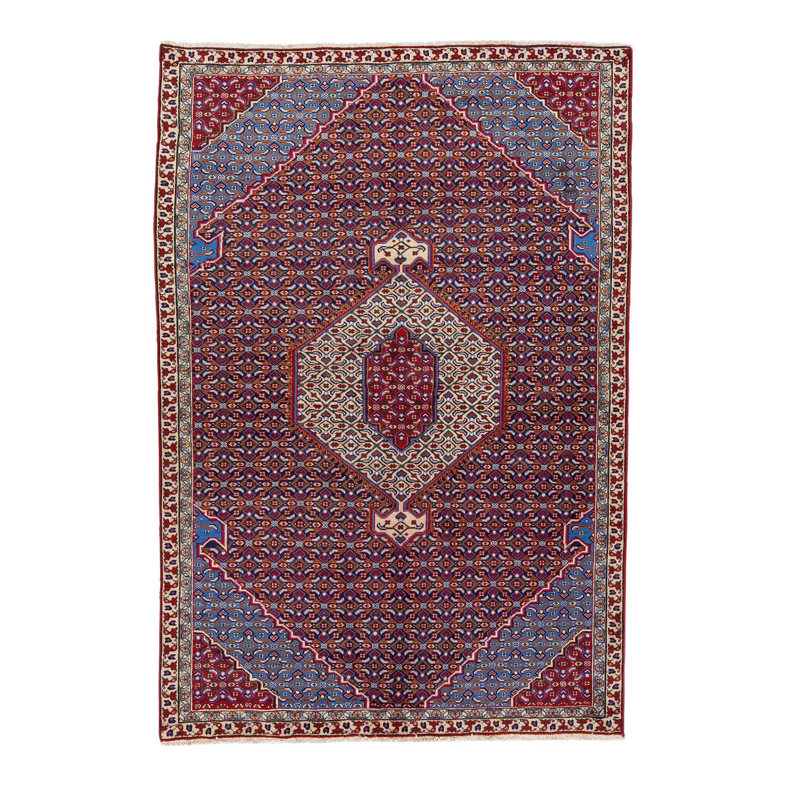 Vintage Persian Tabriz Handmade Red Wool Medallion Rug 4'1" x 9'9": Vintage Persian Tabriz Handmade Red Wool Medallion Rug 4'1" x 9'9" This exquisite vintage Persian Tabriz rug showcases a vibrant red color field, complemented by a beige frame and intricate multicolor