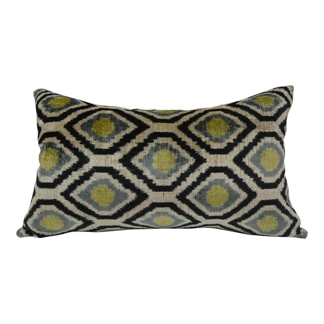 Handcrafted Uzbek Silk Ikat Velvet Pillow with Linen Back and Feather Insert (1 of 3)