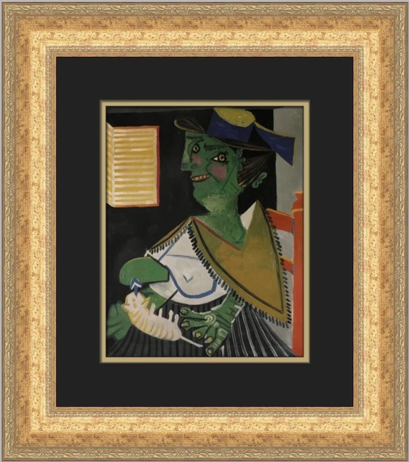 Pablo Picasso Portrait of Paul Eluard Custom Framed Print 1992: Pablo Picasso Portrait of Paul Eluard Custom Framed Print 1992 This exquisite custom framed print features Pablo Picasso's iconic 'Portrait of Paul Eluard,' produced in 1992. The piece showcases a ble