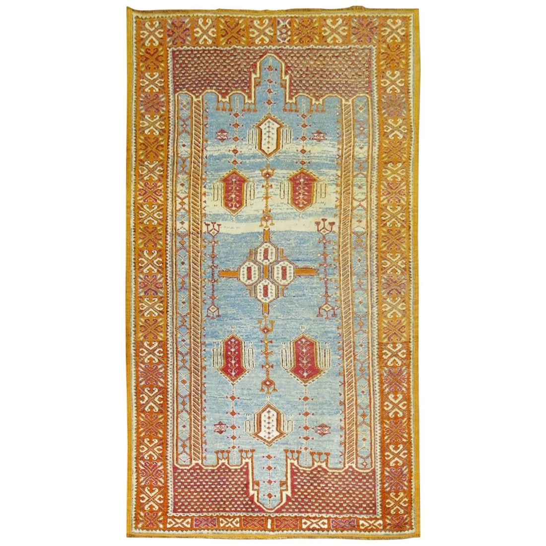 Authentic Mid-20th Century Sky Blue Moroccan Wool Rug: Authentic Mid-20th Century Sky Blue Moroccan Wool Rug Discover the beauty of this Vintage Sky Blue Moroccan Rug, an authentic piece from the mid-20th century. This hand-woven rug features a stunning s