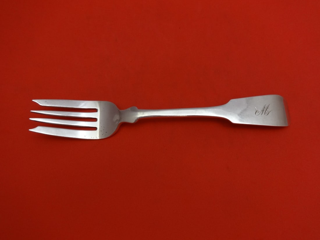 Porter Blanchard Fiddle Sterling Silver Salad Fork 6 5/8 inch Monogrammed: Porter Blanchard Fiddle Sterling Silver Salad Fork 6 5/8 inch Monogrammed This exquisite salad fork features the classic Fiddle pattern by Porter Blanchard, crafted from high-quality sterling silver. 