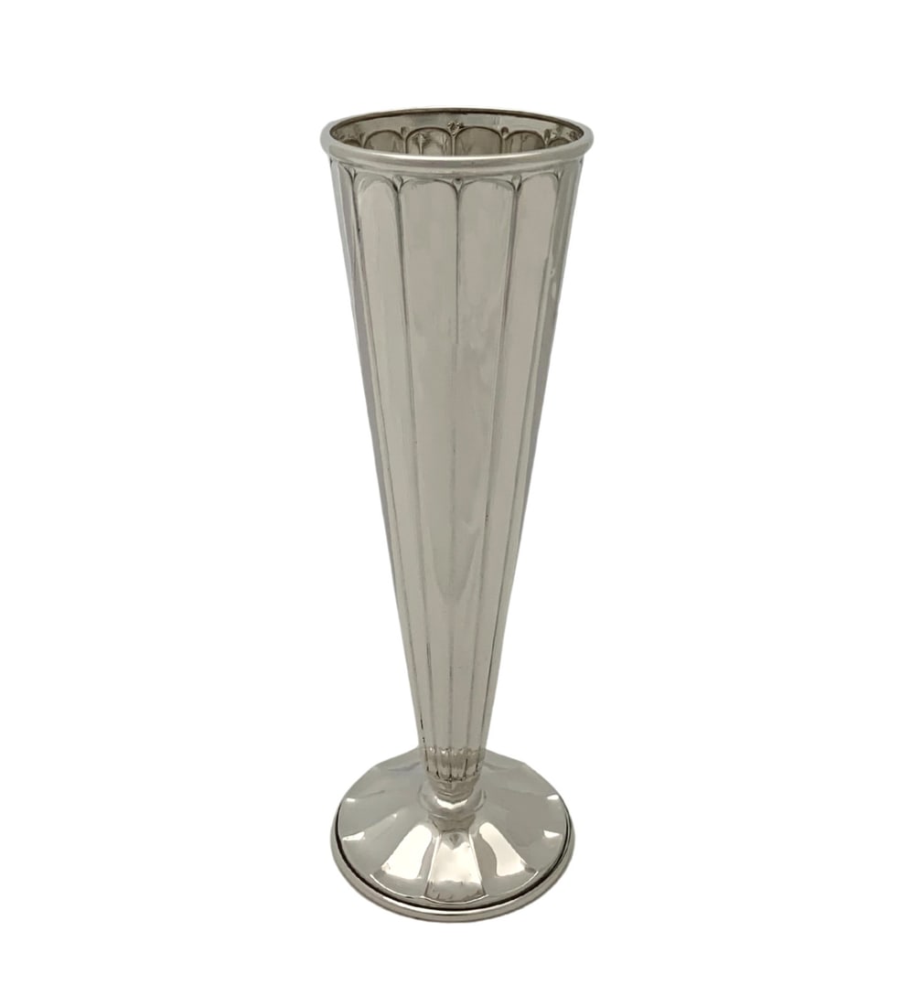 Antique 925 Sterling Silver Trumpet Vase Handmade Linear Ribbed Design (1 of 3)
