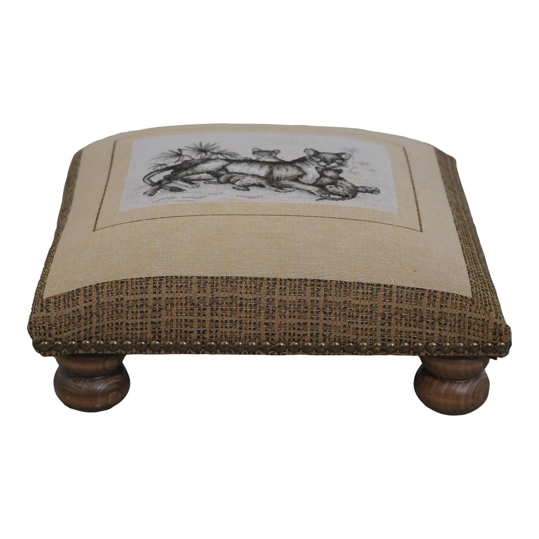 Lion Print Upholstered Ottoman with Bun Feet (1 of 10)