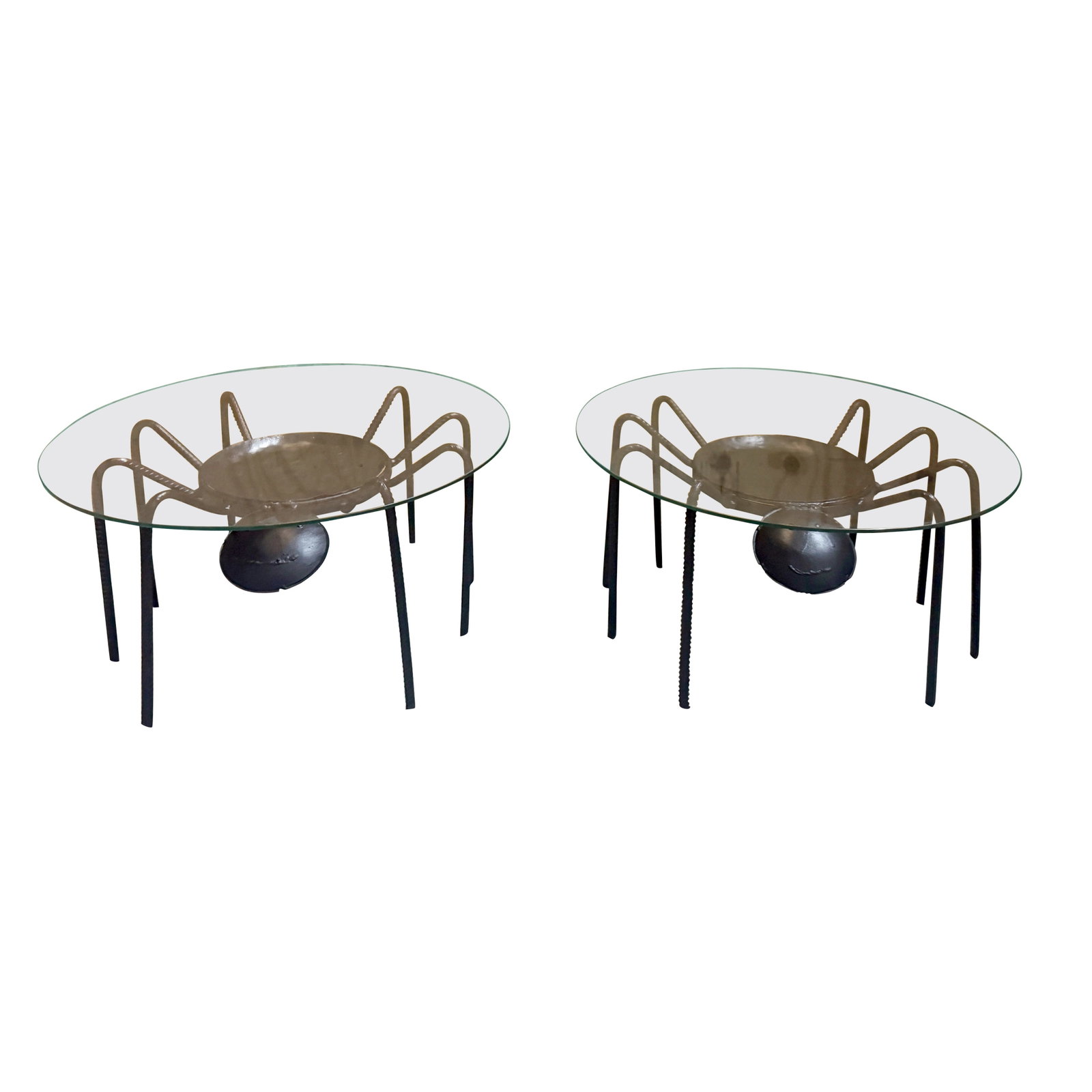 Set of 2 American Artisan Iron Spider Sculptural Tables 24 Inch Glass Tops (1 of 14)