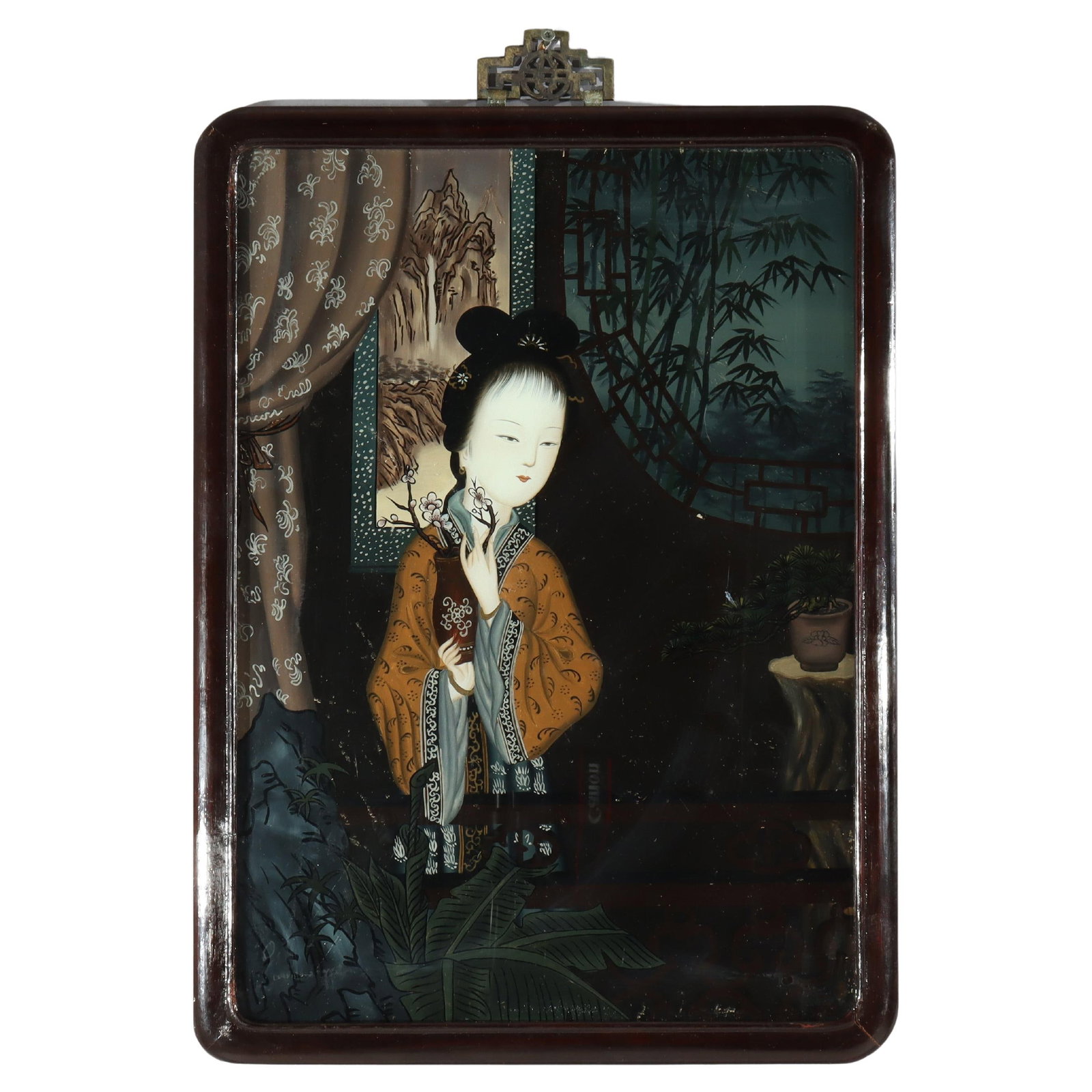 Reverse Glass Painted Chinese Wall Panel Woman Portrait Early 20th Century (1 of 7)