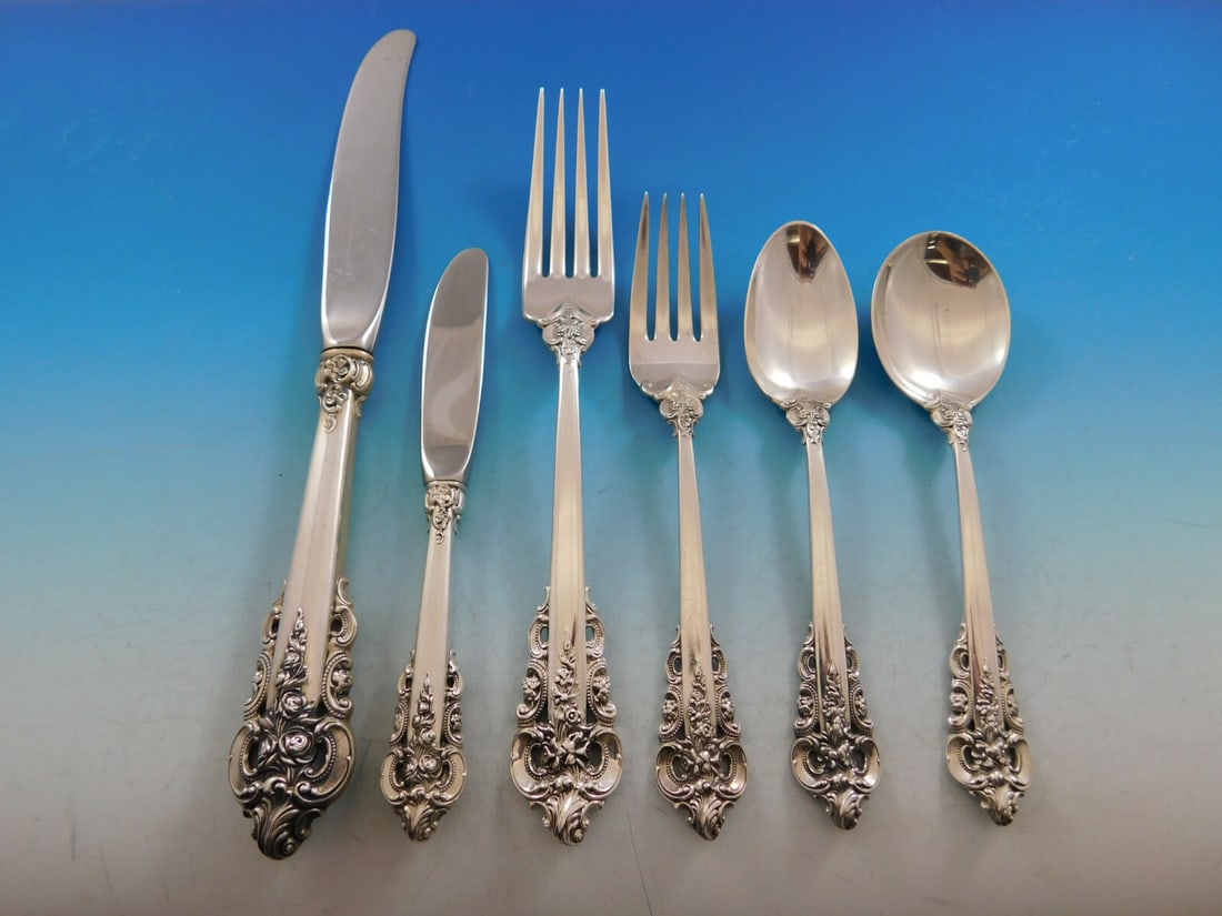 Wallace Grande Baroque Sterling Silver Flatware Set 76 pcs for 12 Service (1 of 9)