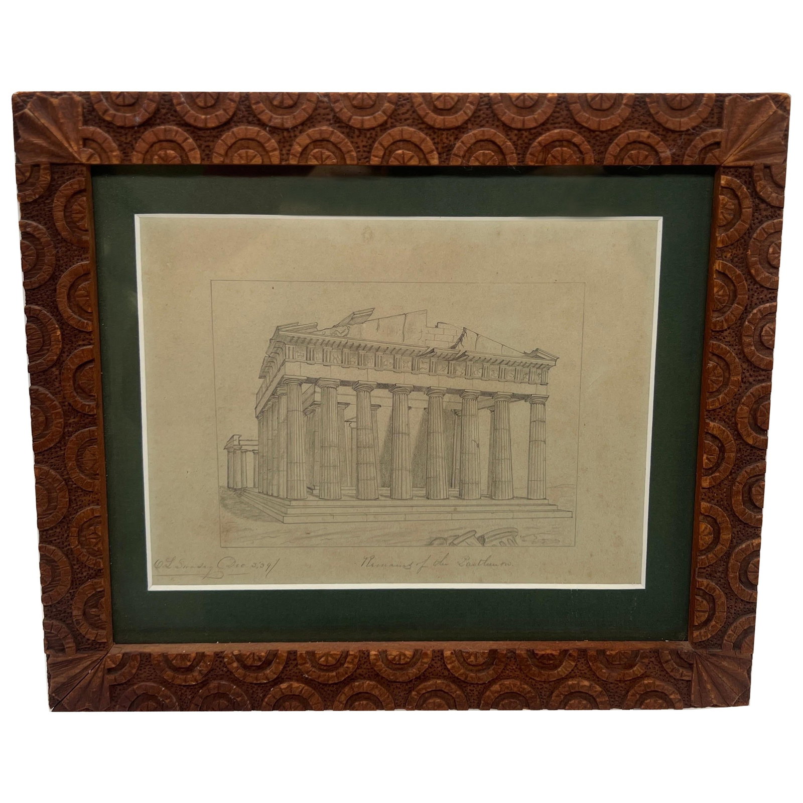 19th Century Grand Tour Drawing Remains of the Parthenon by Charles Lamson Swasey: 19th Century Grand Tour Drawing Remains of the Parthenon by Charles Lamson Swasey This exquisite Grand Tour pencil drawing, titled "Remains of the Parthenon," showcases the iconic remains of the Great
