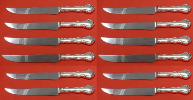 Towle Fontana Sterling Silver Steak Knife Set 12 pcs 8.5" Custom Made: Towle Fontana Sterling Silver Steak Knife Set 12 pcs 8.5" Custom Made Introducing the Fontana by Towle Sterling Silver Steak Knife Set, featuring 12 beautifully crafted pieces, each measuring 8 1/2". 