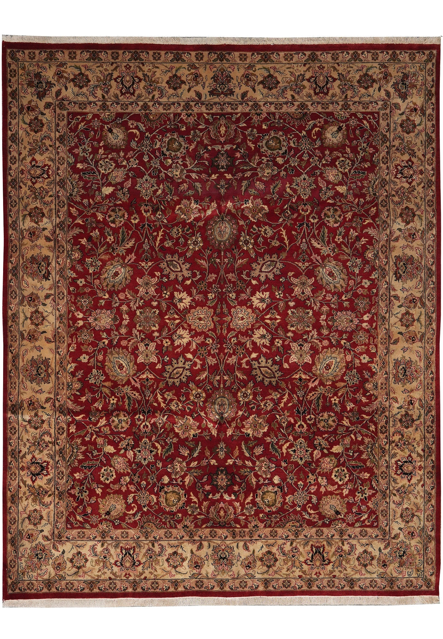 8 x 9.8 Jaipur Style Wool Rug Burgundy Gold Hand Knotted: 8 x 9.8 Jaipur Style Wool Rug Burgundy Gold Hand Knotted Free continental US Shipping This 8 x 9.8 rug features a rich burgundy and gold palette with intricate traditional motifs in a Jaipur style des