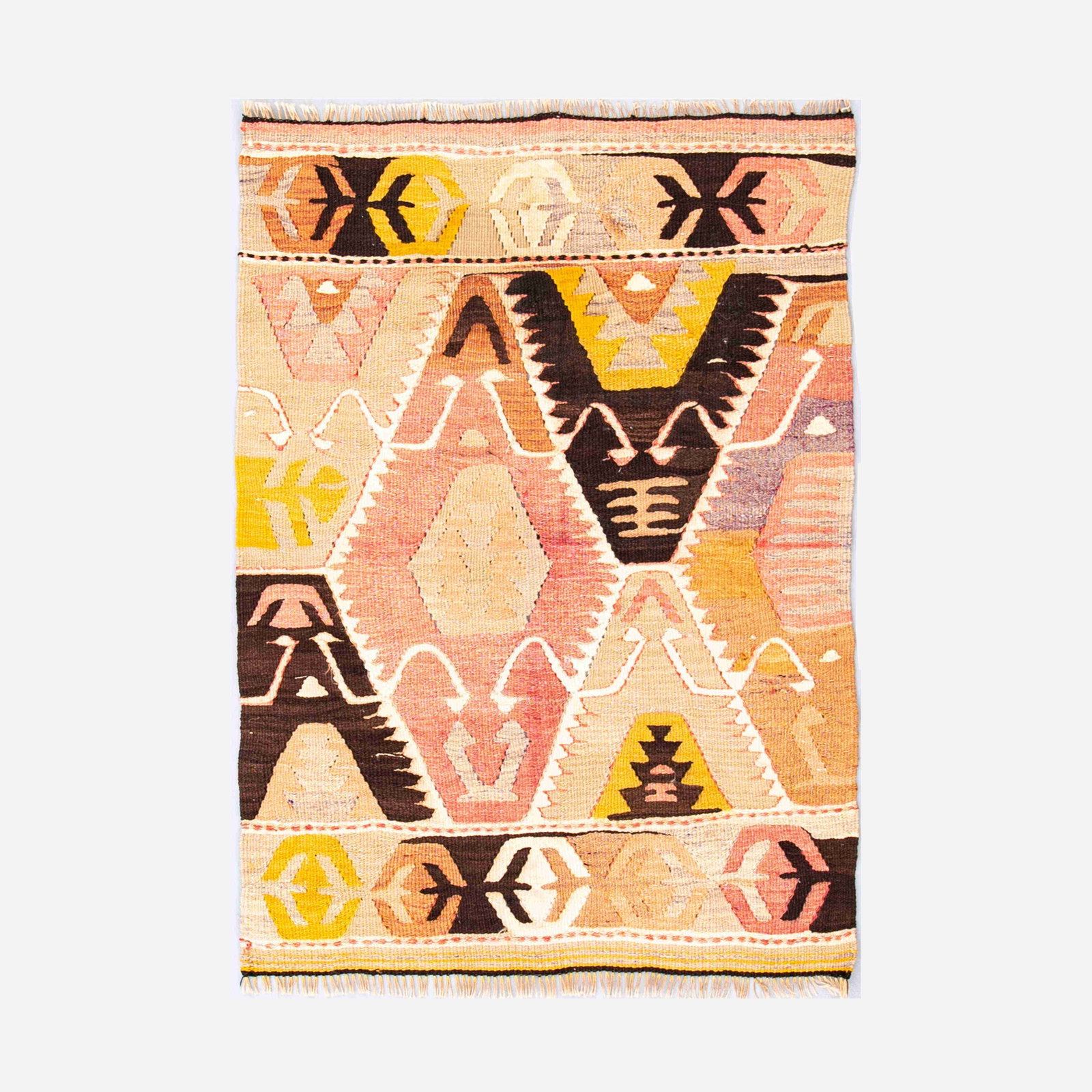 Authentic Handmade Anadol Wool on Wool Kilim 33.5 x 47.2: Authentic Handmade Anadol Wool on Wool Kilim 33.5 x 47.2 Discover the beauty of this authentic handmade Anadol kilim, crafted with care from high-quality wool on wool. This stunning piece showcases th