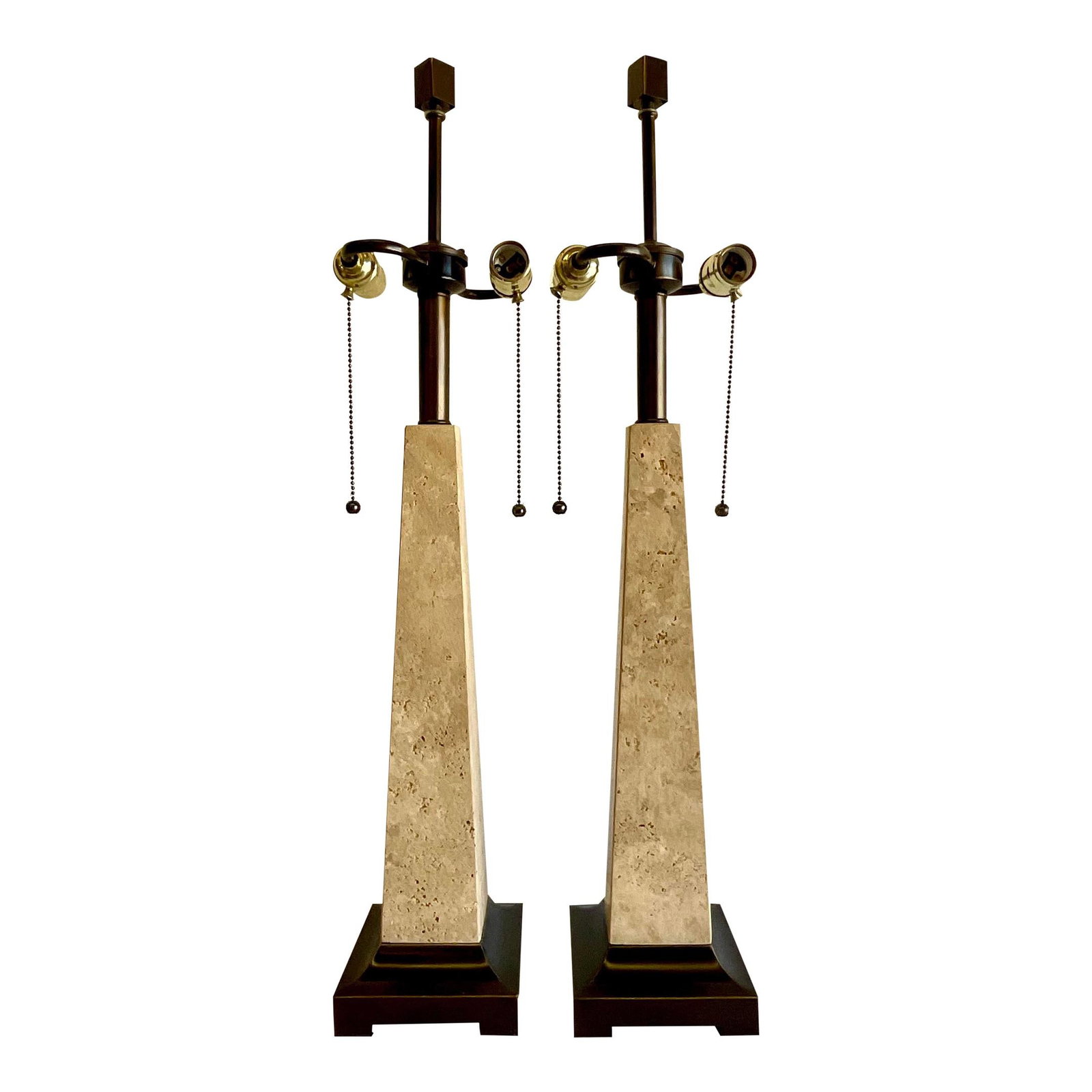 Chic Vintage Coastal Coquina Stone Table Lamps Pair: Chic Vintage Coastal Coquina Stone Table Lamps Pair This exquisite vintage pair of Coastal table lamps features a stylish coquina stone body complemented by burnished brass hardware. With an elegant e