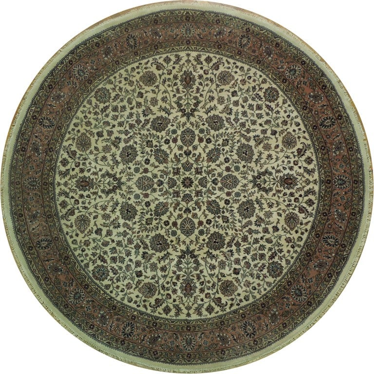 Handwoven 8.1x8.2 Ivory Agra Round Area Rug India: Handwoven 8.1x8.2 Ivory Agra Round Area Rug India Free continental US Shipping Elevate your home decor with the stunning 8.1 x 8.2 Ivory Agra Round Rug, a perfect fusion of traditional craftsmanship a