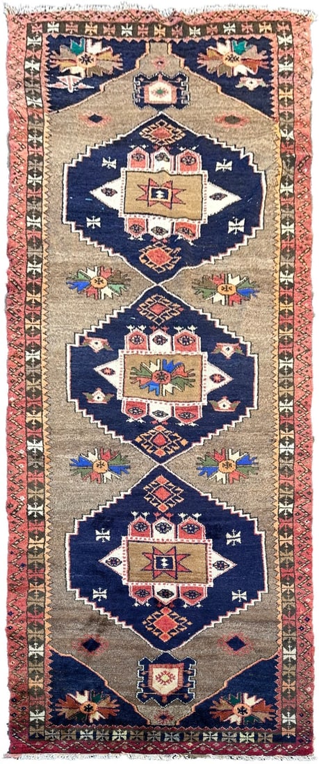 Circa 1930 Turkish Oushak hand knotted wool runner 127cm x 391cm (1 of 14)
