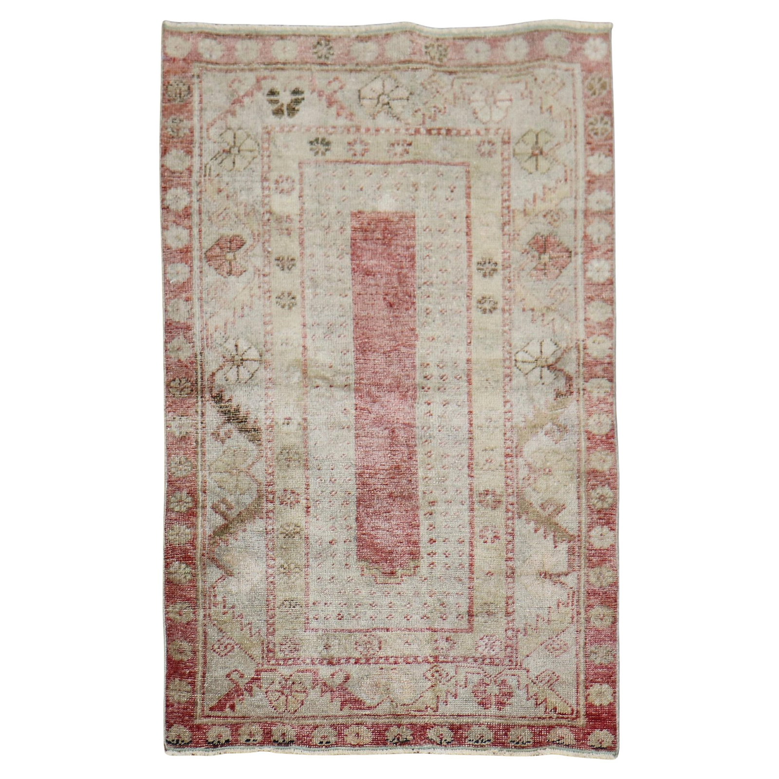 Small Handwoven Wool Anatolian Rug Mid 20th Century Turkish Scatter Size: Small Handwoven Wool Anatolian Rug Mid 20th Century Turkish Scatter Size This vintage Turkish Anatolian scatter rug from the mid-20th century features a rustic style and is hand-woven from wool. Its c