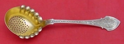 Wood & Hughes Angelo Sterling Silver Sugar Sifter Gold Wash 8 1/4 inches: Wood & Hughes Angelo Sterling Silver Sugar Sifter Gold Wash 8 1/4 inches Presenting the Angelo Sterling Silver Sugar Sifter by Wood & Hughes, a stunning serving piece from the late 19th century. This 