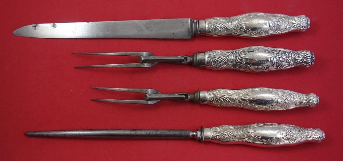 4 Piece Tiffany Co Chrysanthemum Sterling Silver Carving Roast Set 13" (1 of 2)