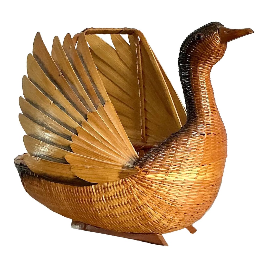 Handwoven Rattan Duck Basket with Boho Shanghai Weave Design (1 of 7)