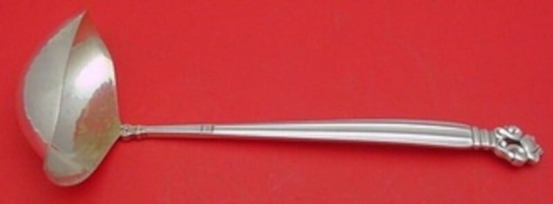 Georg Jensen Acorn Sterling Silver Double Spout Gravy Ladle 7 3/4: Georg Jensen Acorn Sterling Silver Double Spout Gravy Ladle 7 3/4 Sterling silver gravy ladle in the Acorn pattern by Georg Jensen, featuring a hand-hammered finish, double spout, and GI mark. It is n