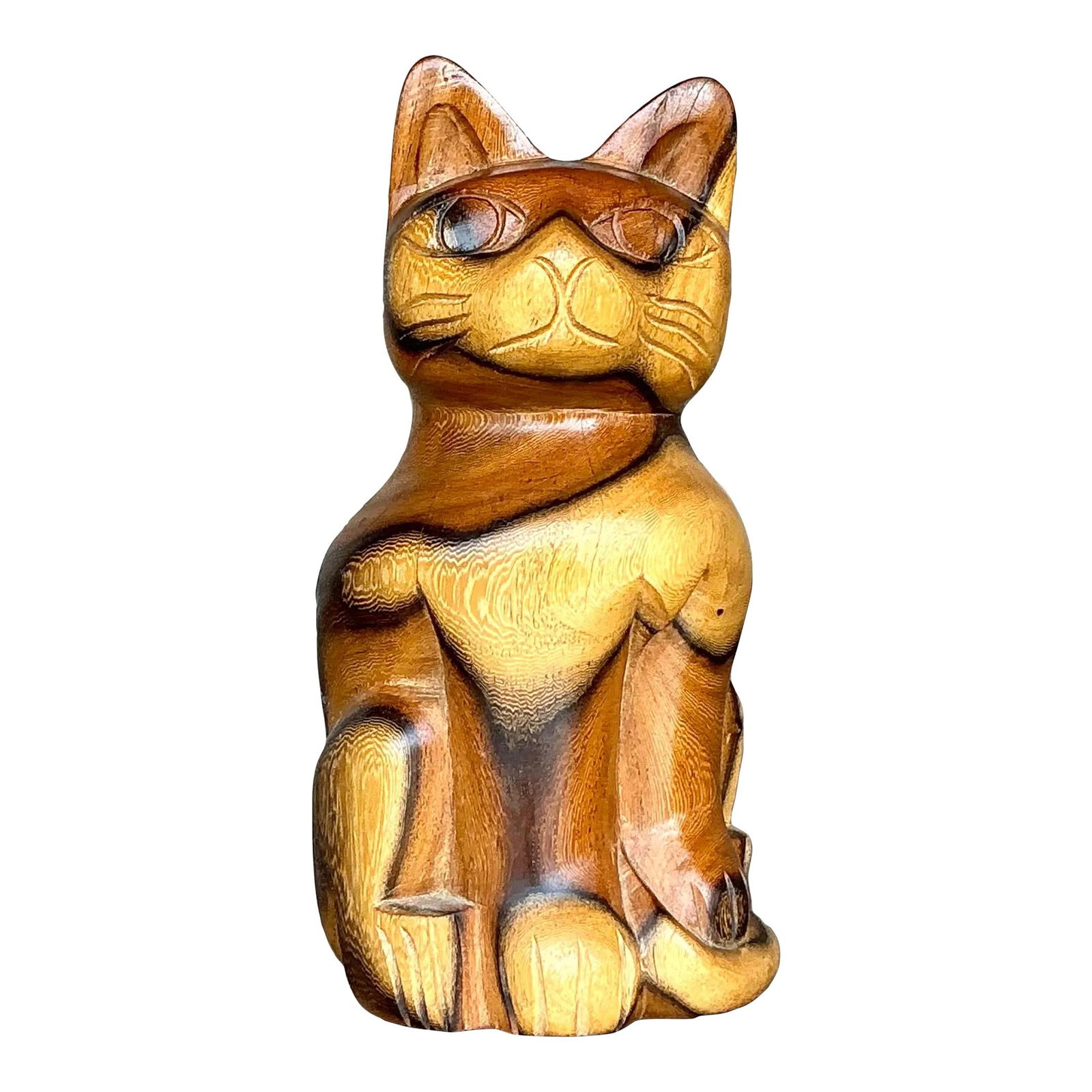 Vintage Boho Handcrafted Wood Cat Figurine 9.25 Inches Tall: Vintage Boho Handcrafted Wood Cat Figurine 9.25 Inches Tall Enhance your decor with this charming vintage carved wood cat figurine. Handcrafted with intricate detailing, it showcases a boho-inspired d