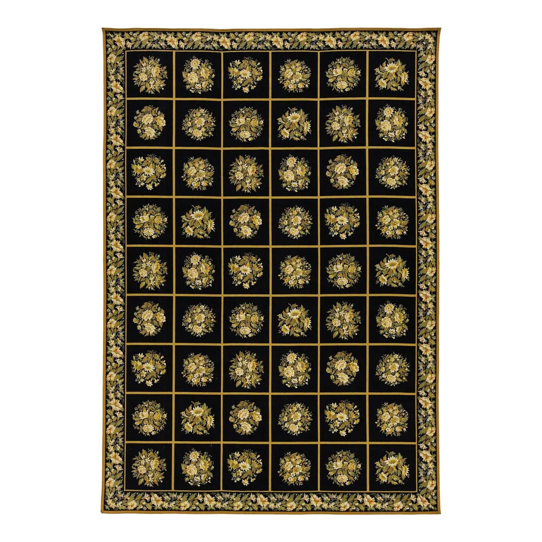 11'1" x 16' French Aubusson wool rug black floral flatweave (1 of 10)