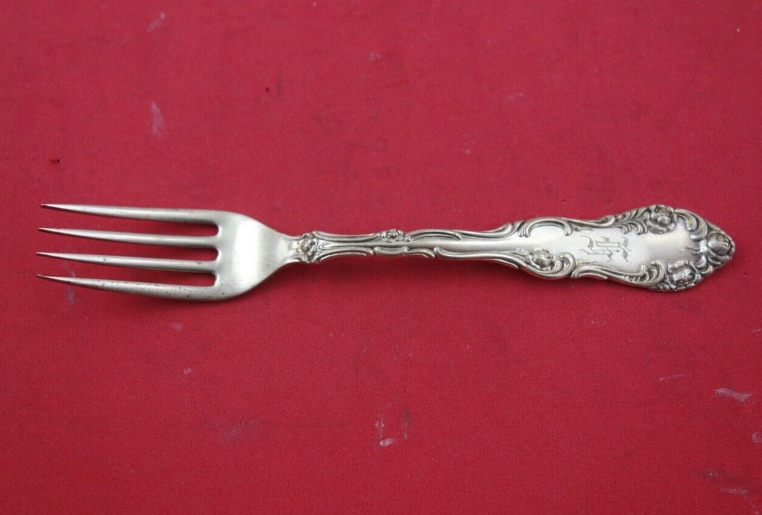 Towle Old English Sterling Silver Dessert Fork Monogrammed 5 5/8": Towle Old English Sterling Silver Dessert Fork Monogrammed 5 5/8" This exquisite dessert fork features the timeless Old English pattern by Towle, crafted from high-quality sterling silver. Measuring 5