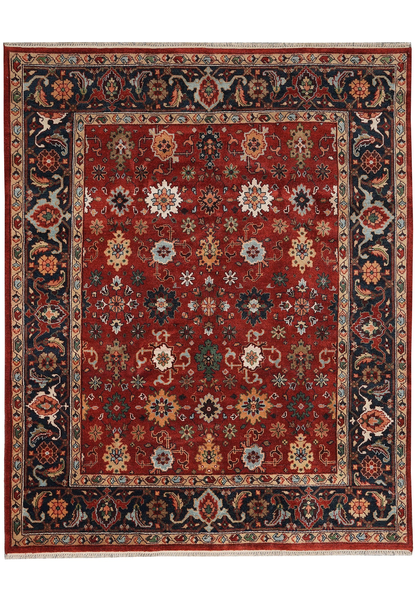 8 x 10 Handmade Antique Mahal Reproduction Wool Rug: 8 x 10 Handmade Antique Mahal Reproduction Wool Rug Free continental US Shipping This 8 x 10 handmade rug is a faithful reproduction of an antique Persian Mahal rug, inspired by the weaving villages o