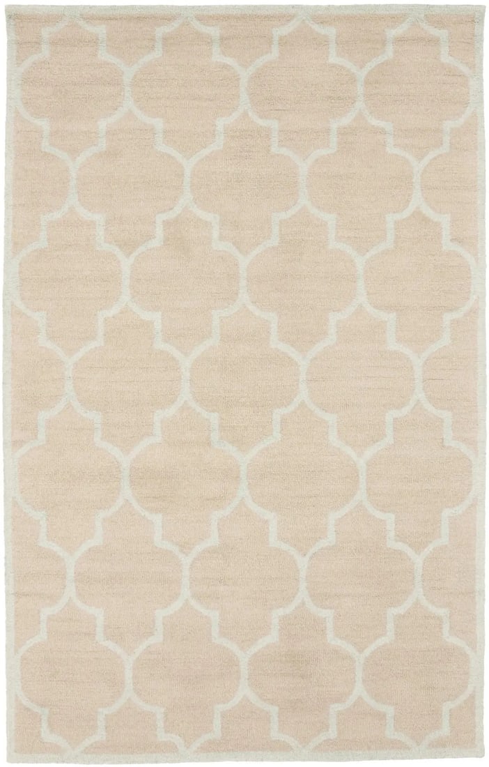 Modern 5x8 Beige Wool Trellis Rug Hand-Tufted Area Carpet: Modern 5x8 Beige Wool Trellis Rug Hand-Tufted Area Carpet This hand-tufted area rug features a contemporary beige trellis pattern, designed in a modern style. Crafted from wool, it offers a plush high