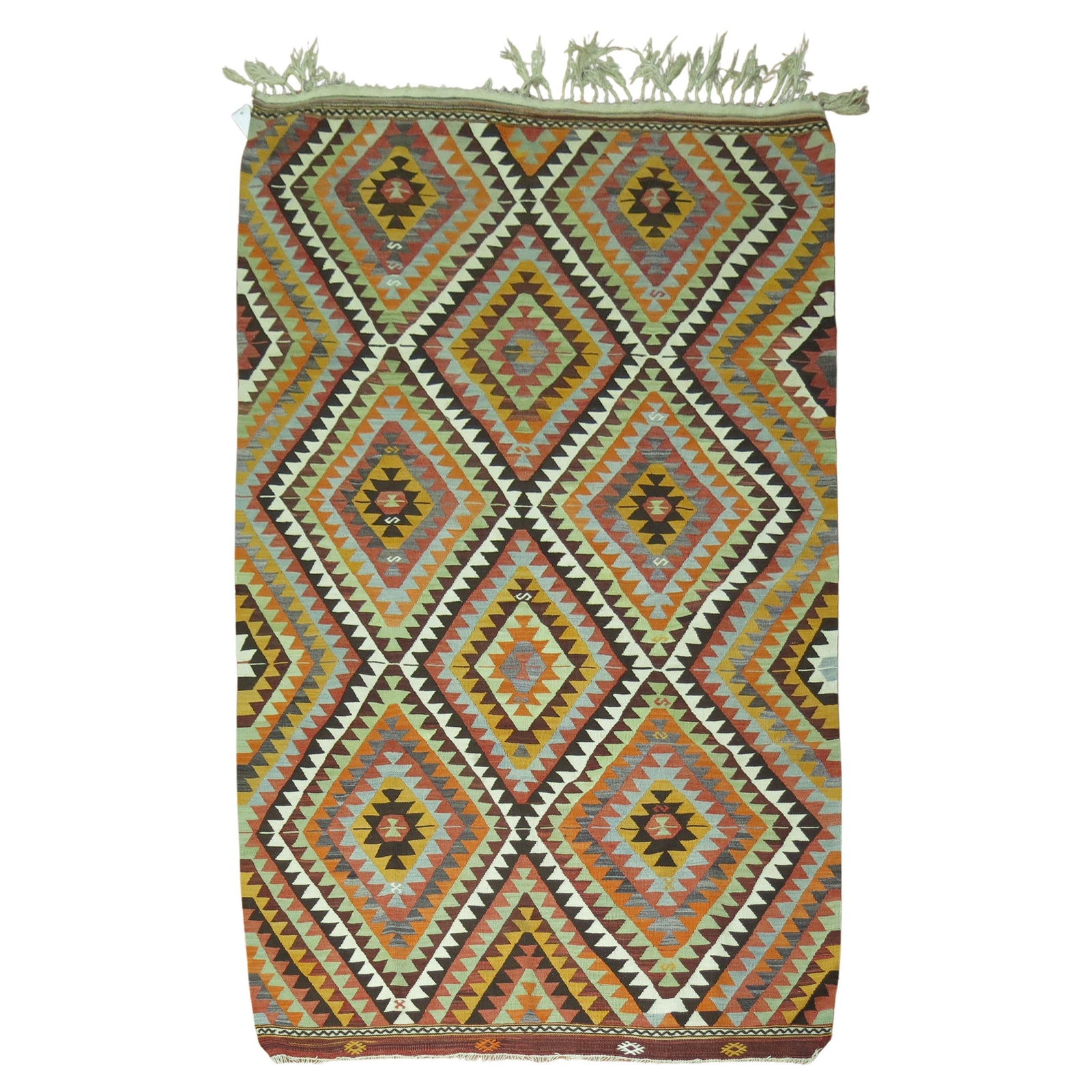 Mid-20th Century Navajo Turkish Kilim Wool Rug 60 x 89: Mid-20th Century Navajo Turkish Kilim Wool Rug 60 x 89 This stunning Tribal Vintage Turkish Kilim features a distinctive Navajo style, showcasing intricate geometric patterns that add a unique charm t
