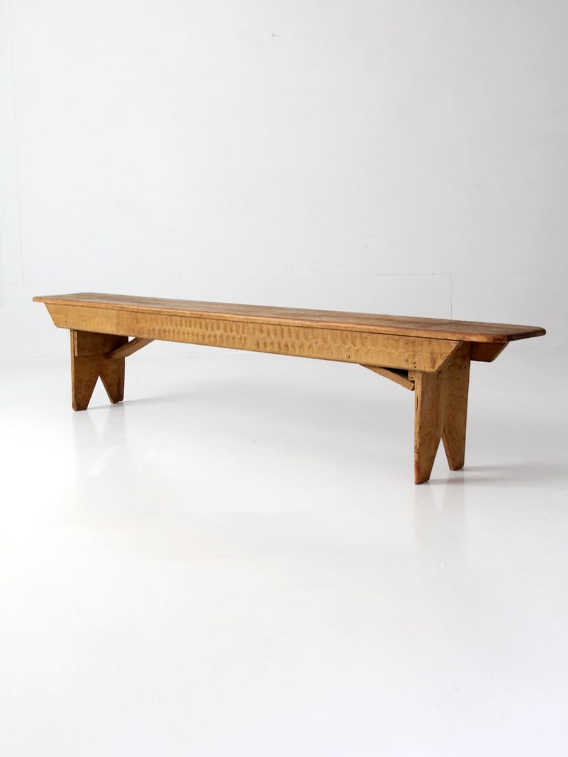 84 inch Antique Wooden Farmhouse Bench Primitive Style (1 of 18)