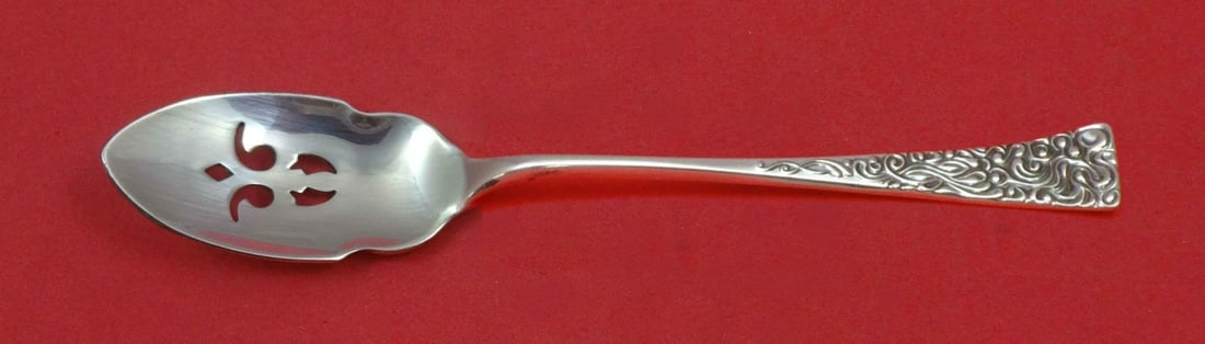 Reed and Barton Tapestry Sterling Silver Pierced Olive Serving Spoon 5 3/4 Custom: Reed and Barton Tapestry Sterling Silver Pierced Olive Serving Spoon 5 3/4 Custom Sterling silver pierced olive spoon in the Tapestry pattern by Reed & Barton. This custom-made serving spoon is post-1