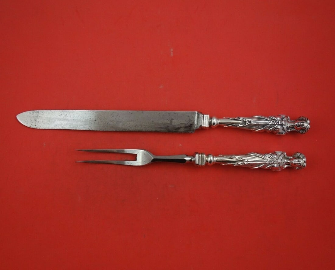 Wendt Bust Sterling Silver 2pc Roast Carving Set Knife Fork: Wendt Bust Sterling Silver 2pc Roast Carving Set Knife Fork This exquisite 2-piece roast carving set by Wendt features a stunning Bust pattern, crafted from sterling silver with hollow handles. The se