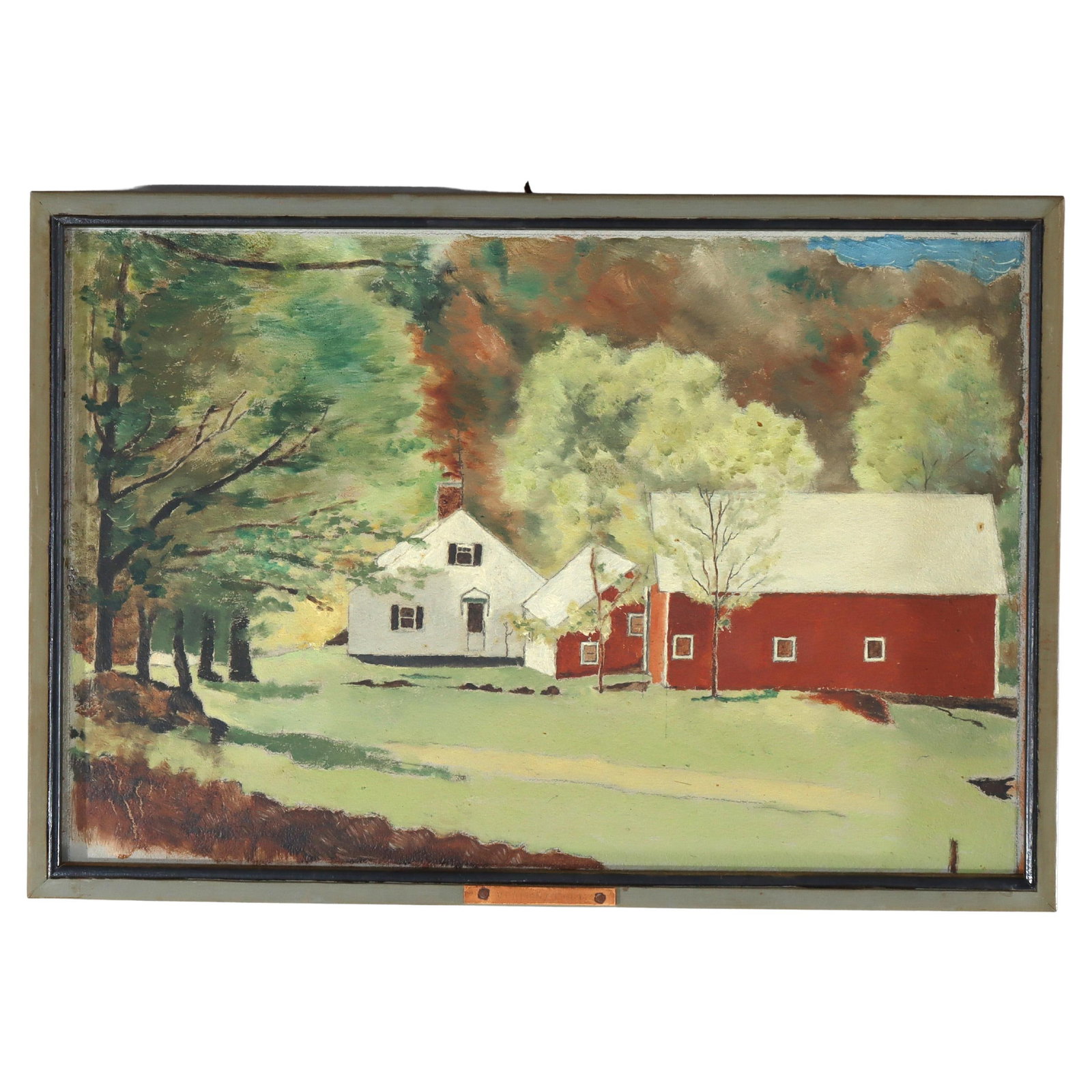 Vintage 1930 Vermont Farm Landscape Oil Painting on Board (1 of 8)