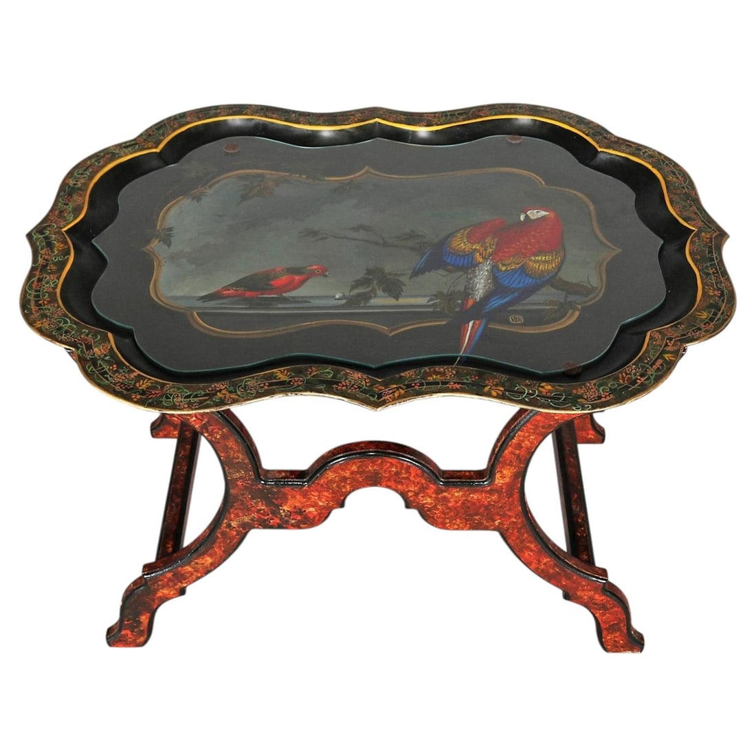 Hand Painted Toleware Tray Table with Island Scene on Folding Stand (1 of 5)