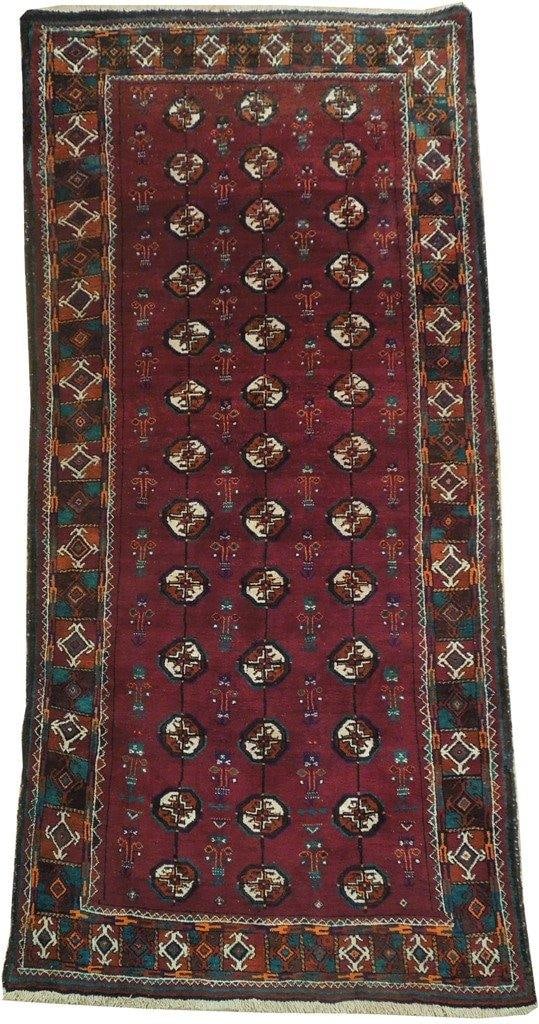 4'4" x 9'3" Handmade Berry Red Bokhara Persian Runner Rug: 4'4" x 9'3" Handmade Berry Red Bokhara Persian Runner Rug Free continental US Shipping Introducing the stunning Berry Red Bokhara Tribal Persian Runner, a handcrafted masterpiece that showcases the in