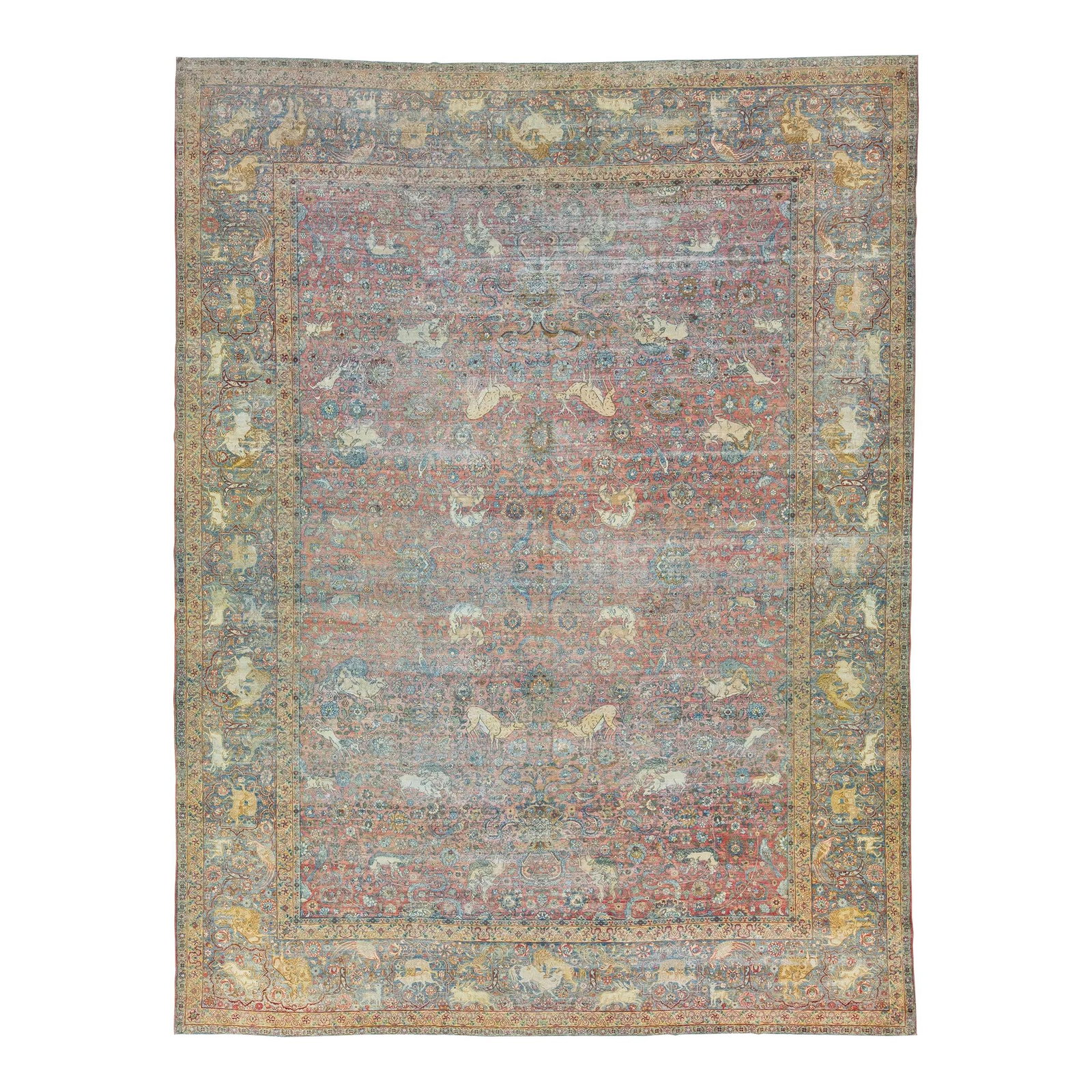 Handmade Persian Tabriz Wool Rug Red-Rust Floral Design 12'10 x 17' (1 of 9)